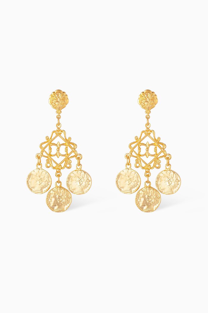 Rediscovered 1980s Coin Charm Earrings, Gold
