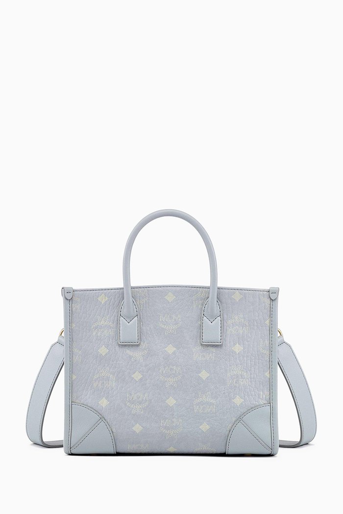

Small München Tote in Visetos & Nappa Leather, Grey