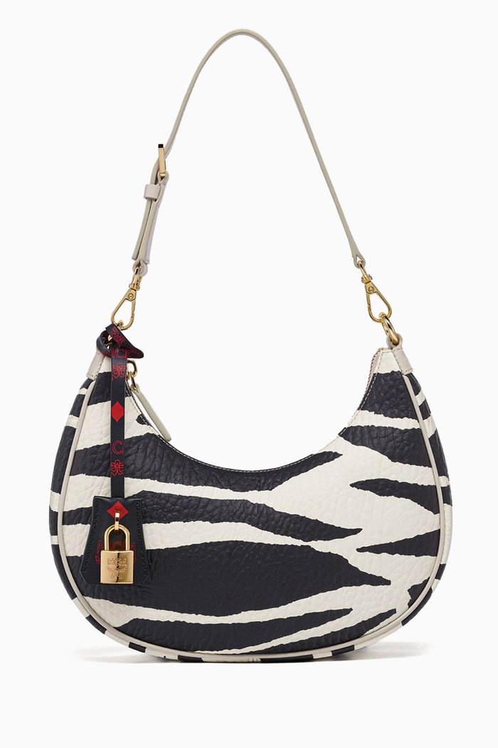 

Mini Aren Hobo Bag in Meta Safari Canvas, Black