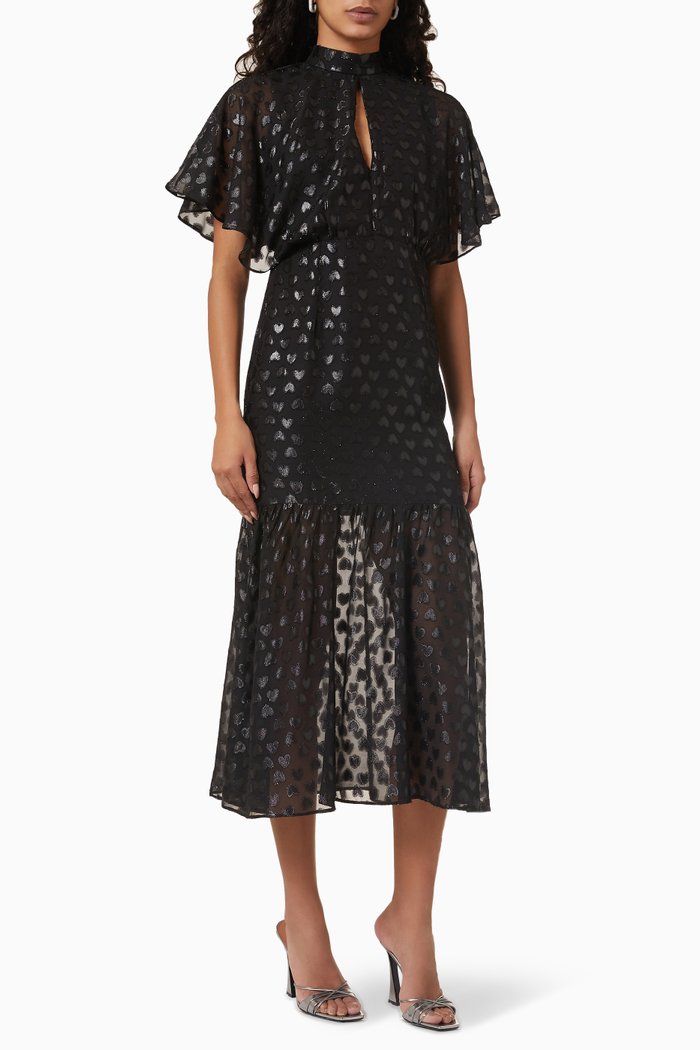 

Pia Midi Dress in Heart Mesh, Black