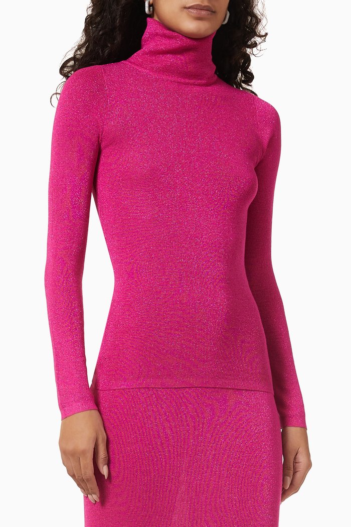 Sparkle Roll Neck Top in Lurex Stretch-jersey, Pink