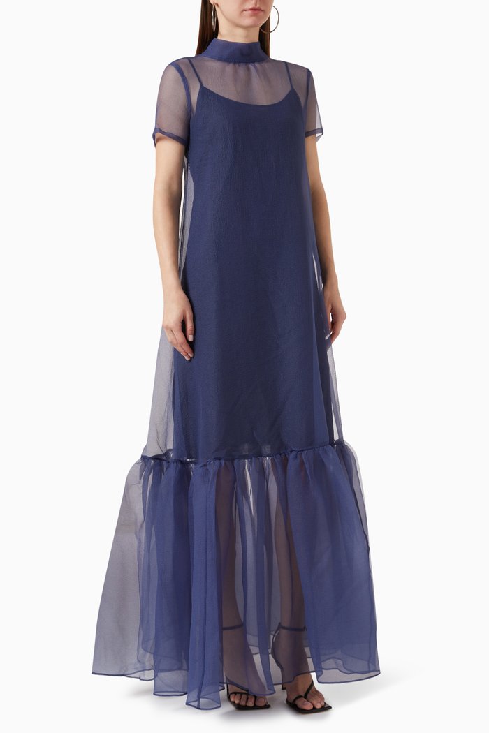 

Calluna Maxi Dress in Organza, Blue