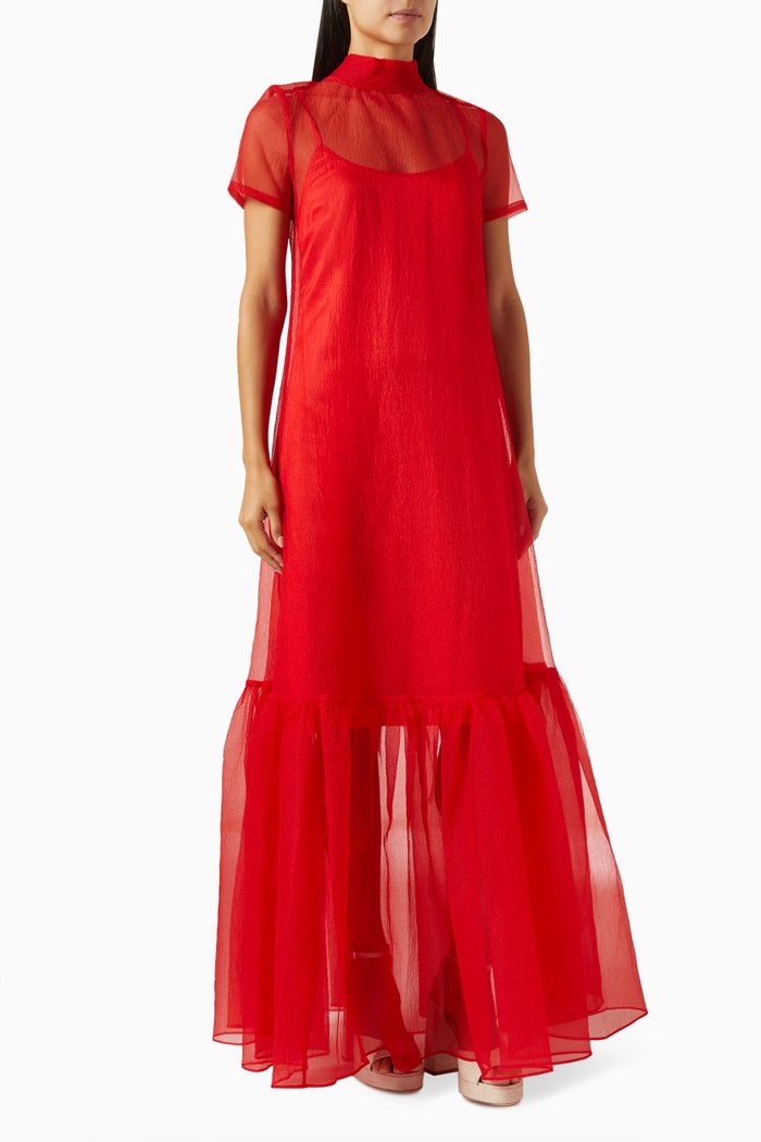 Calluna Maxi Dress in Organza, Red