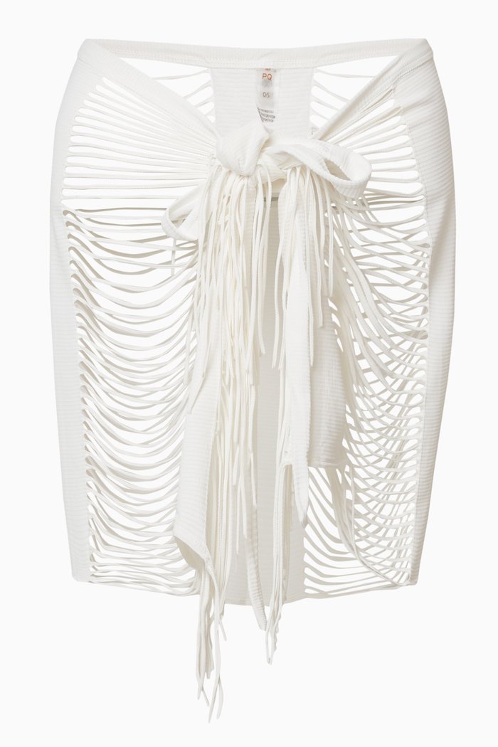 

Short Monique Sarong in Sheer Fringes, White