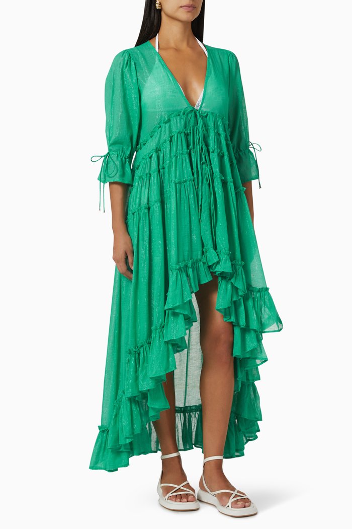 

Kinsley Ruffle Cover-up in Cotton-blend, Green