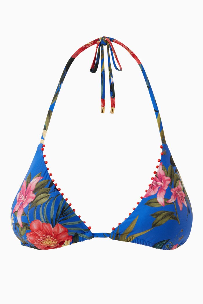 

Boca Embroidered Triangle Bikini Top in Stretch Nylon, Blue