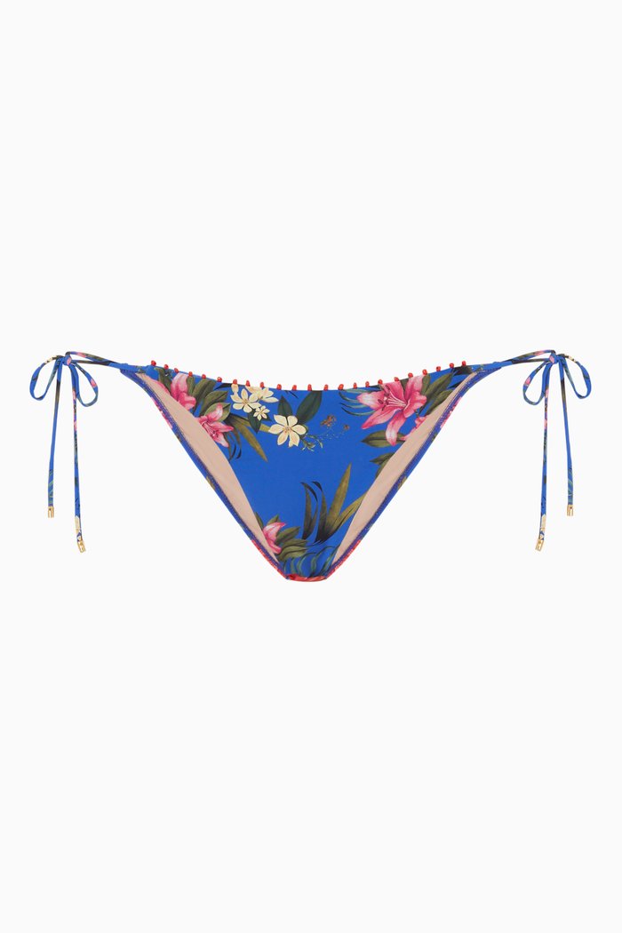 Boca Embroidered Bikini Bottom in Stretch Nylon, Blue