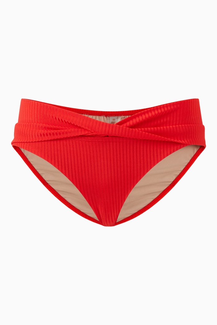 

Maya Crisscross Bikini Bottom in Stretch Nylon, Red