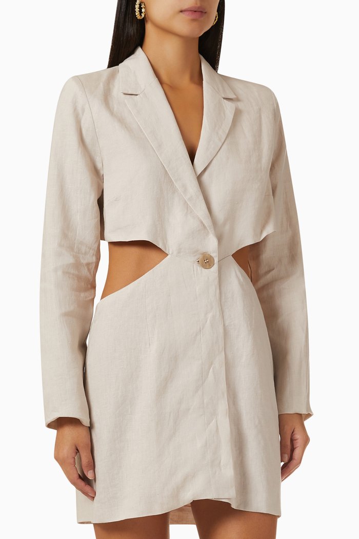 

Harper Mini Blazer Dress in Linen, Neutral