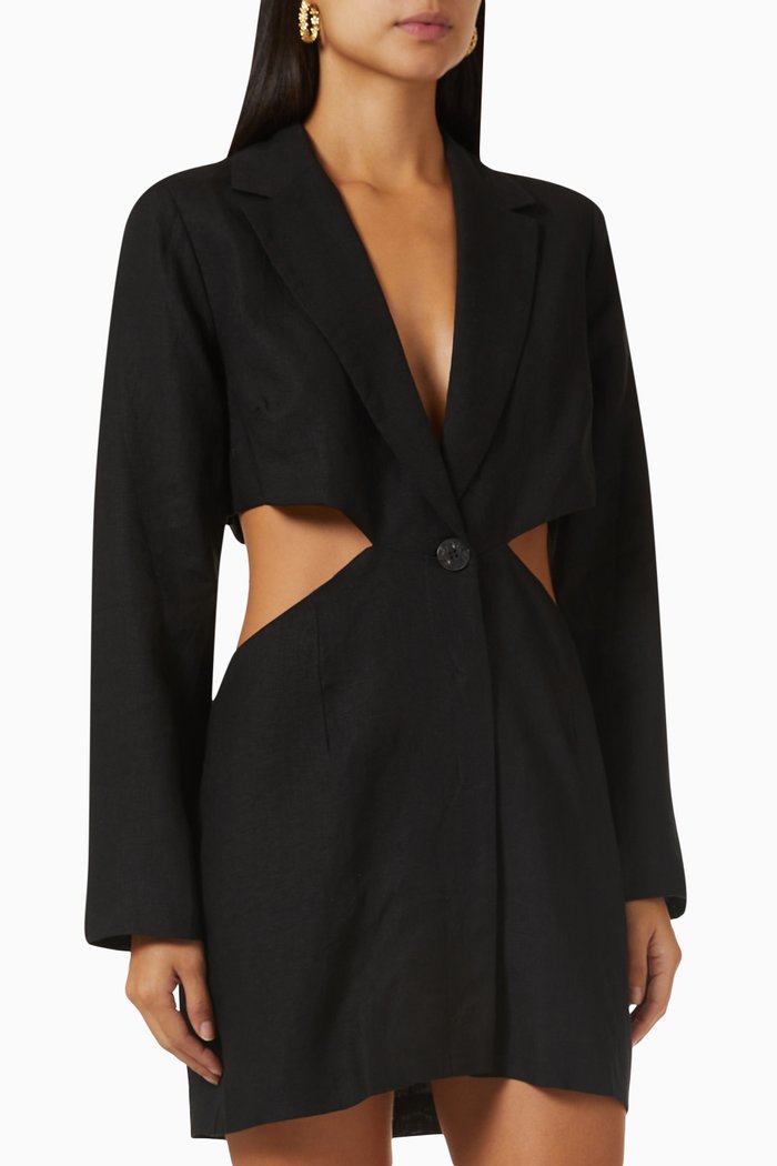 

Harper Mini Blazer Dress in Linen, Black