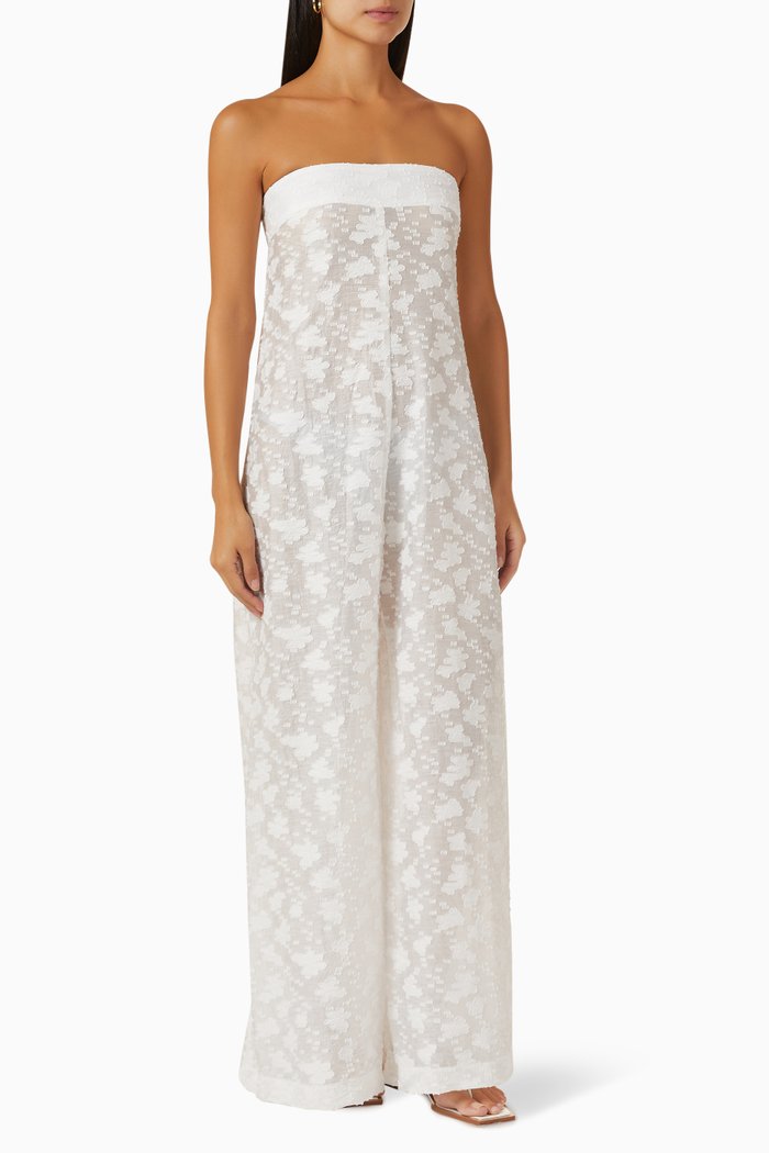 

Billie Strapless Jumpsuit in Tencel, White