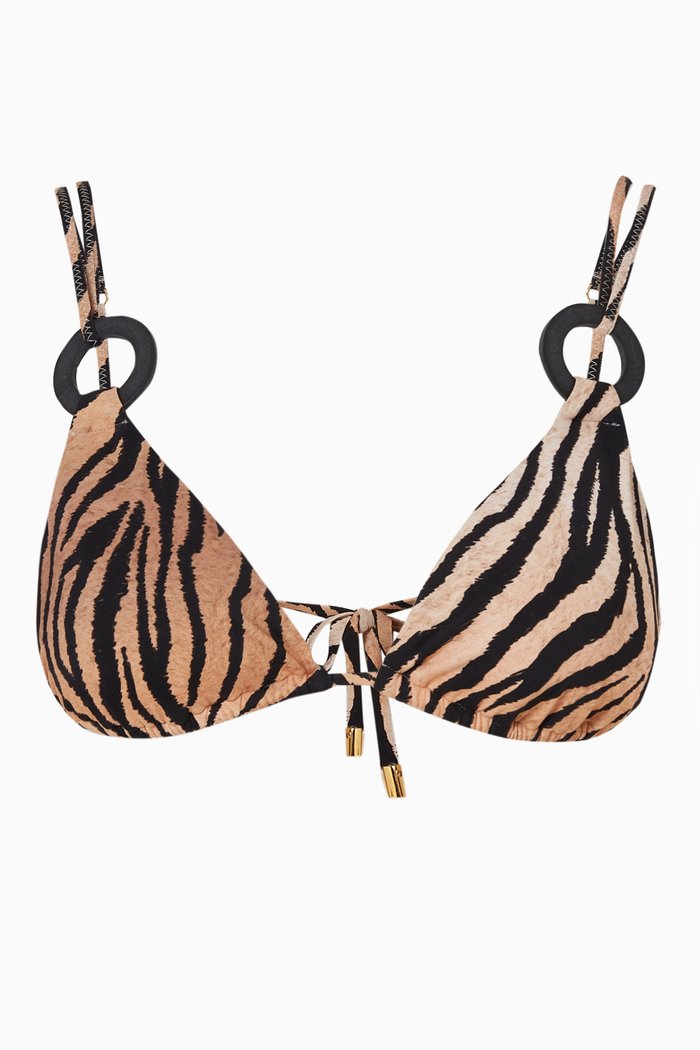 

Cleo Ring Triangle Bikini Top in Stretch Nylon, Brown