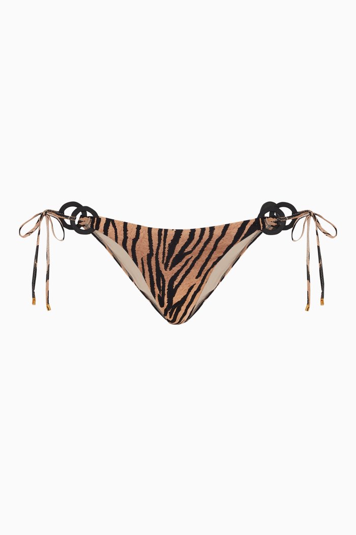 Cleo Ring Bikini Briefs in Stretch Nylon, Brown