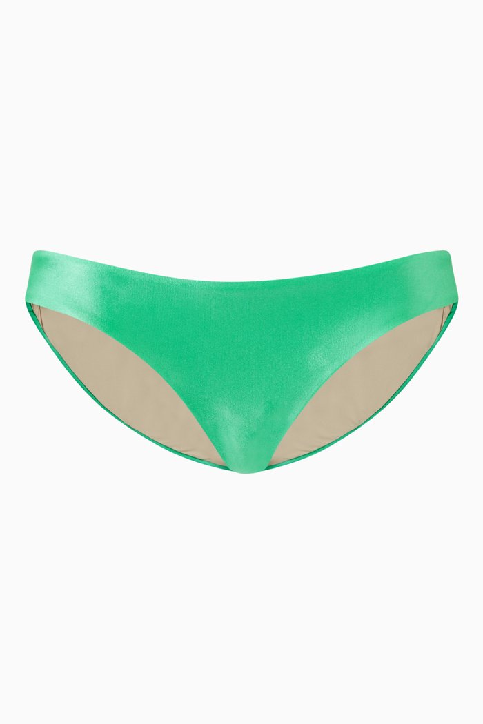 Ruched Bikini Briefs in Stretch Nylon, Green