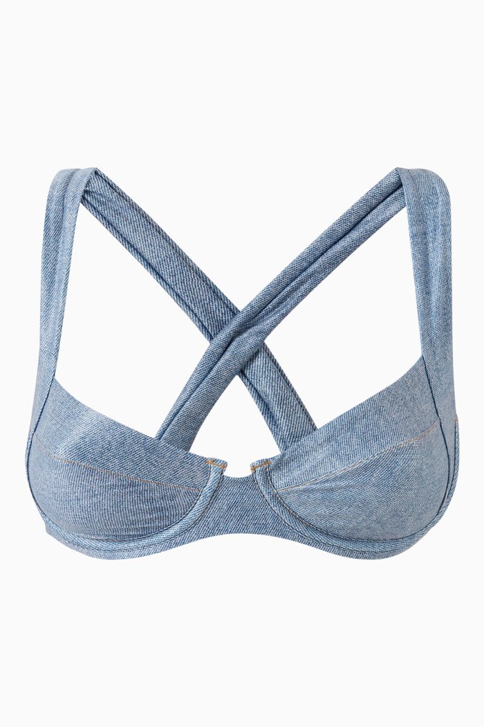

Perla Halter Bikini Top in Stretch Crepe, Blue