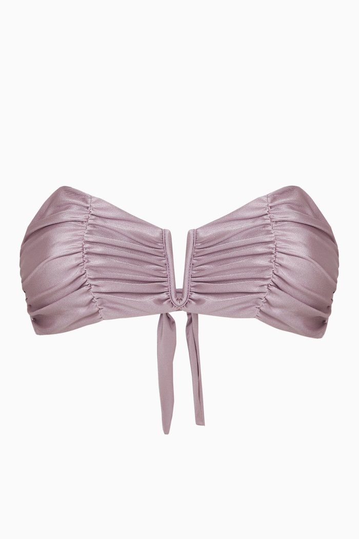 

Ruched Bandeau Bikini Top in Stretch Nylon, Purple