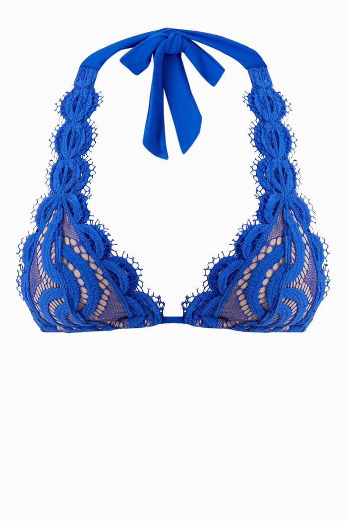 Halter Bikini Top in Lace, Blue