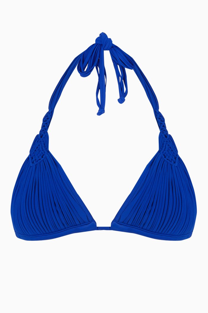 

Mila Triangle Bikini Top in Stretch Nylon, Blue