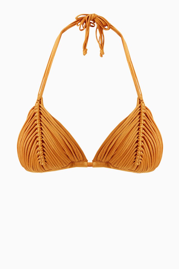 

Isla Triangle Bikini Top in Stretch Nylon, Brown
