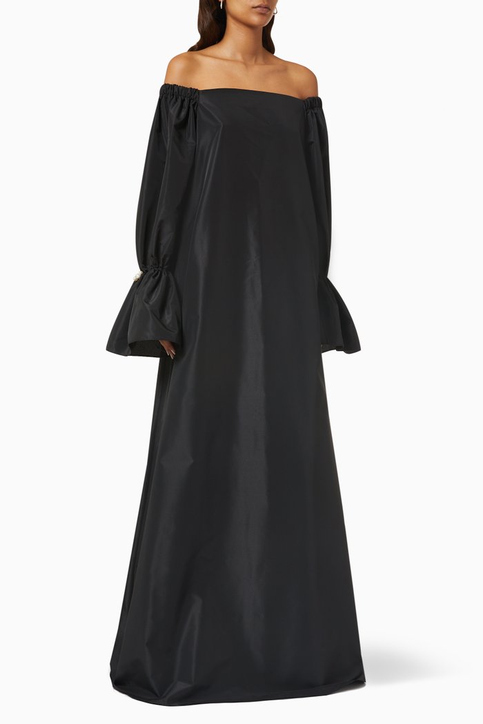 

Pearl-embellished Maxi Dress in Satin, Red