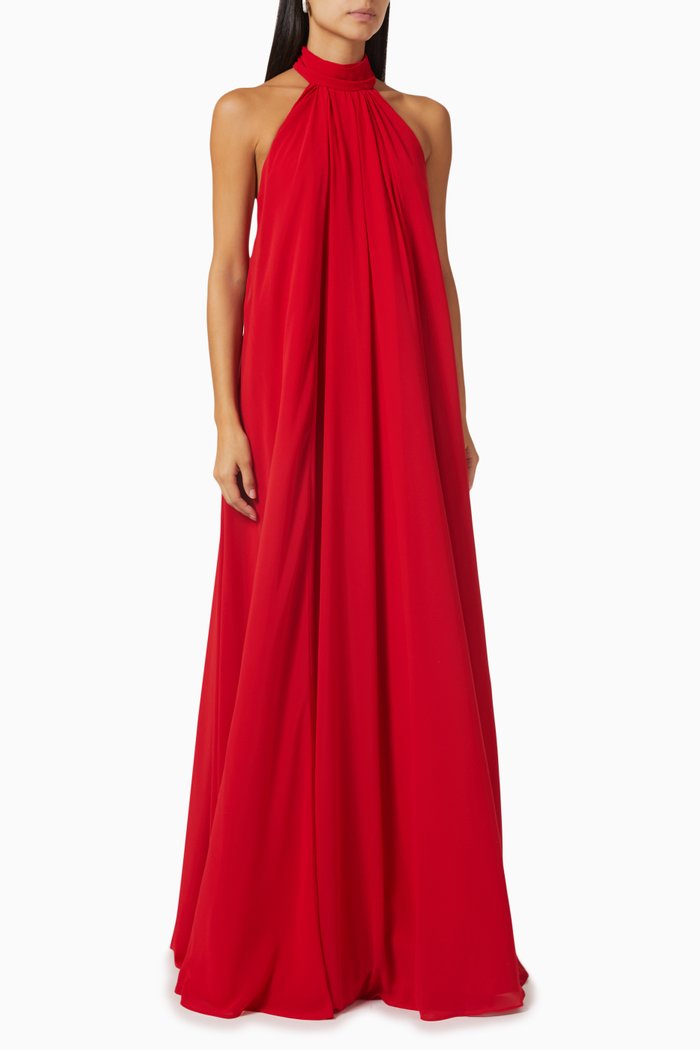 Halterneck Maxi Dress, Red