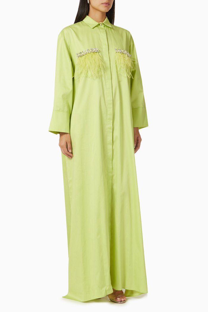 

Bead-embellished Shirt Dress in Poplin, Green