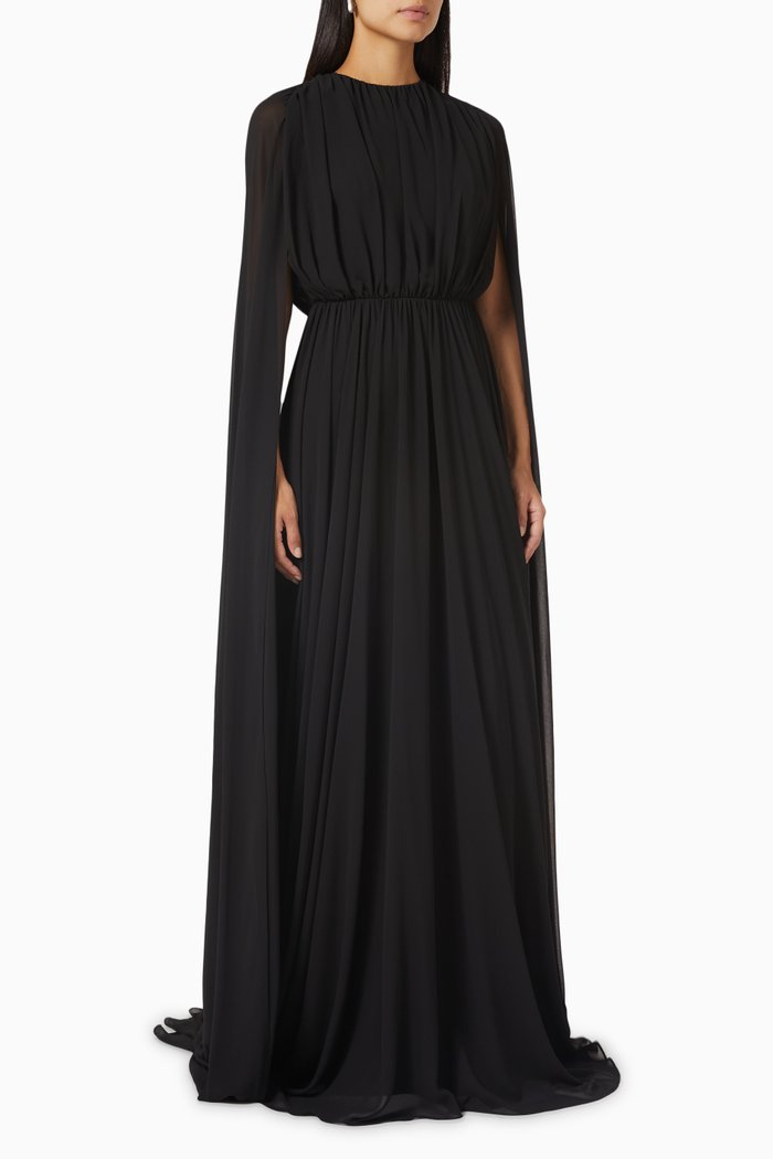 

Cape Maxi Dress in Chiffon, Black