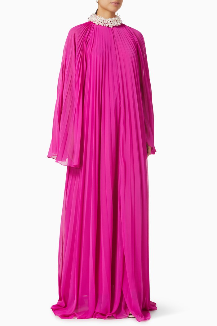 

Pearl-embellished Pleated Maxi Dress, Pink