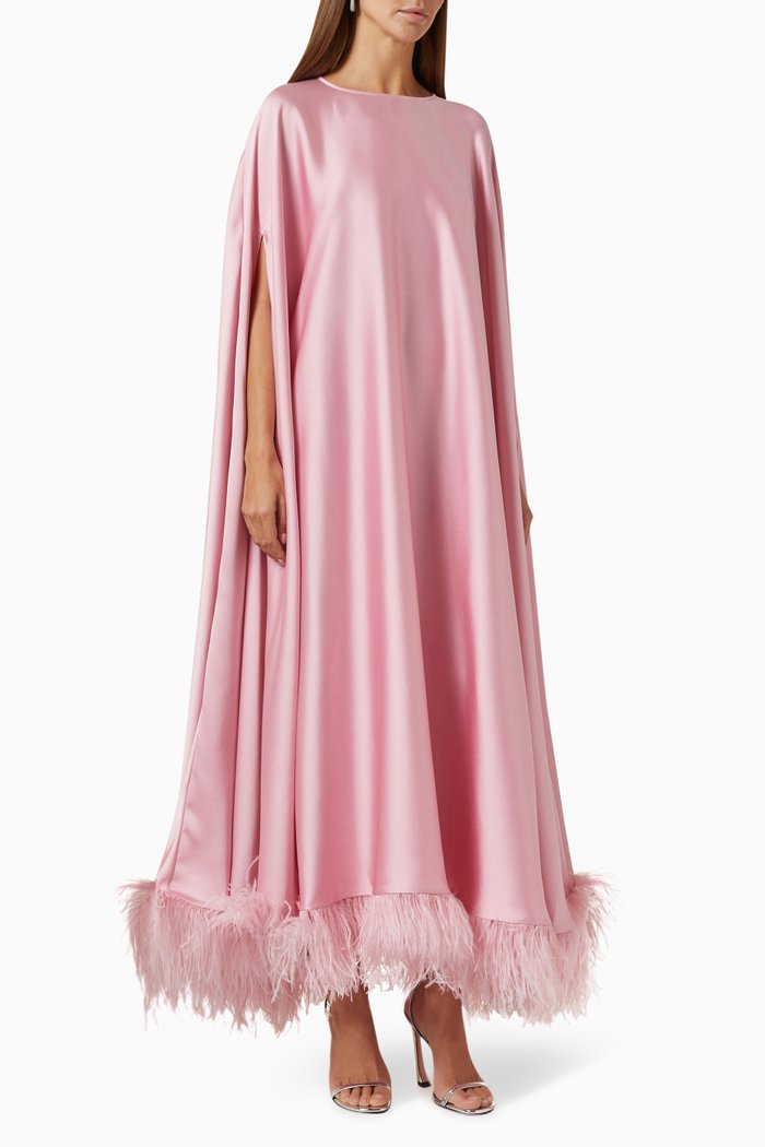 

Feather-trim Maxi Dress, Pink