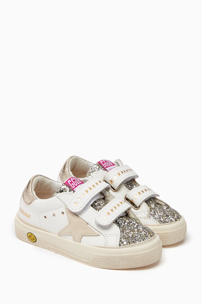 

May School Sneakers in Nappa Leather & Glitter, White