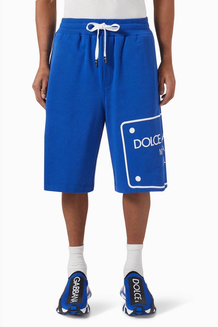 

Printed Plaque Shorts in Cotton, Blue