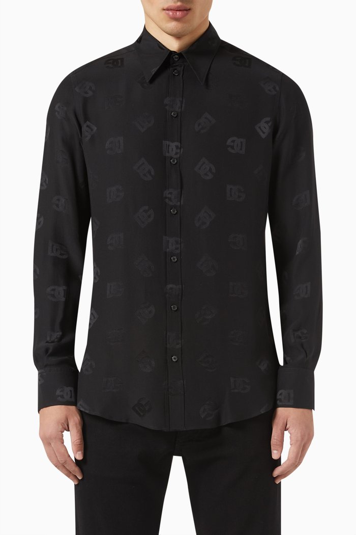 

Monogram Shirt in Jacquard Silk, Black