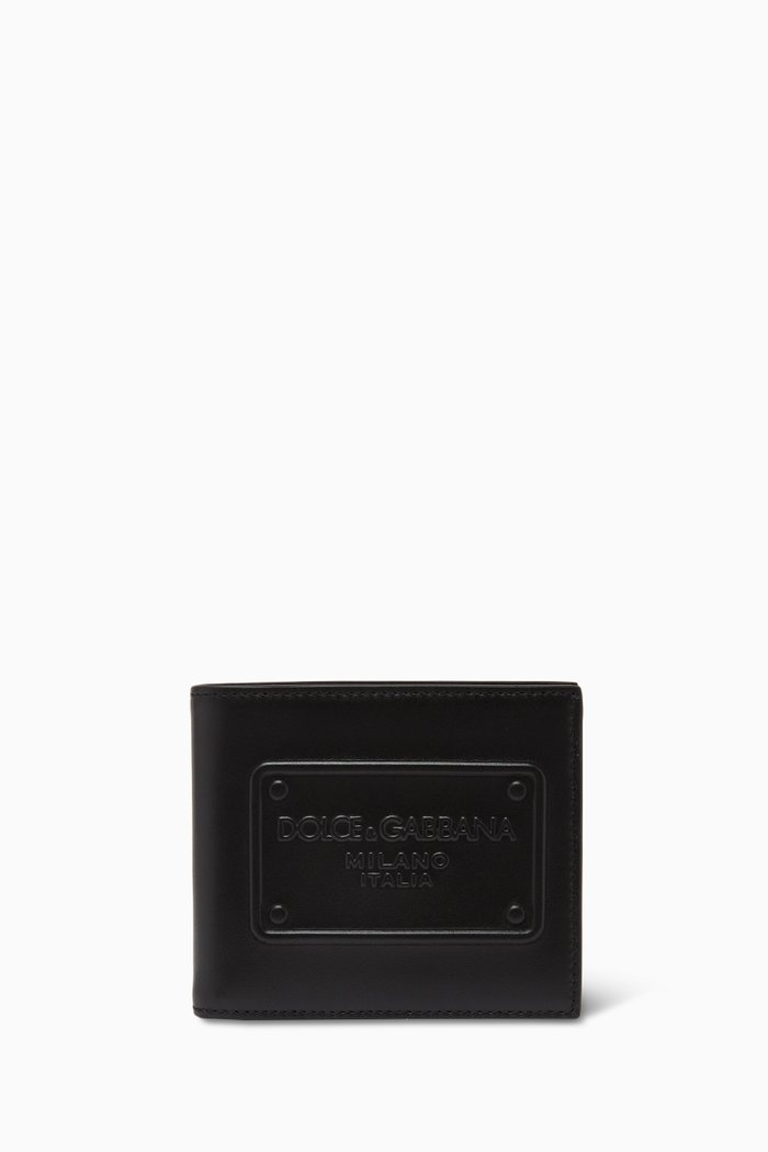 

Logo Plaque Bifold Wallet in Leather, Black