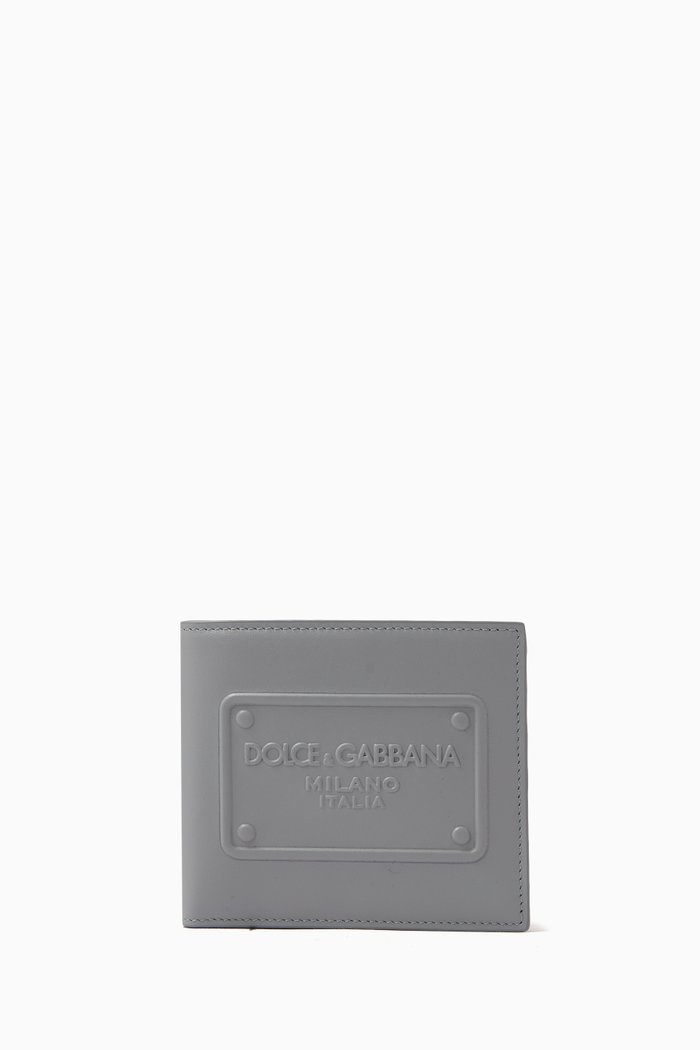 

Logo Plaque Bifold Wallet in Leather, Grey