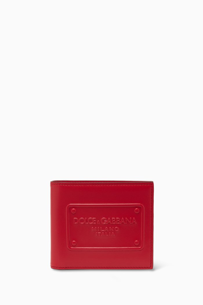 

Logo Plaque Bifold Wallet in Leather, Red