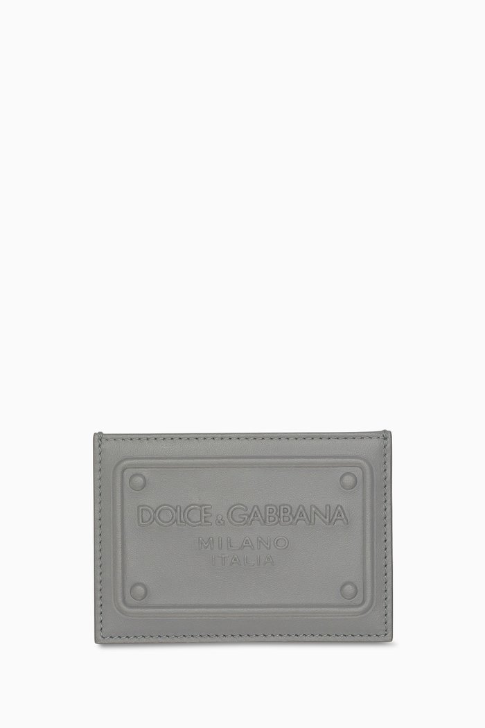 

Logo Plaque Cardholder in Leather, Grey
