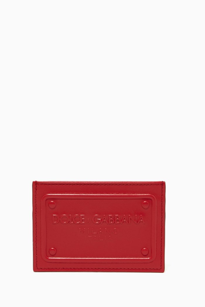 

Logo Plaque Cardholder in Leather, Red