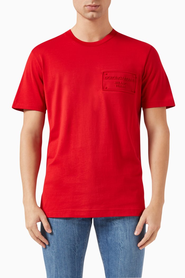 

Embossed Logo T-shirt in Cotton Jersey, Red
