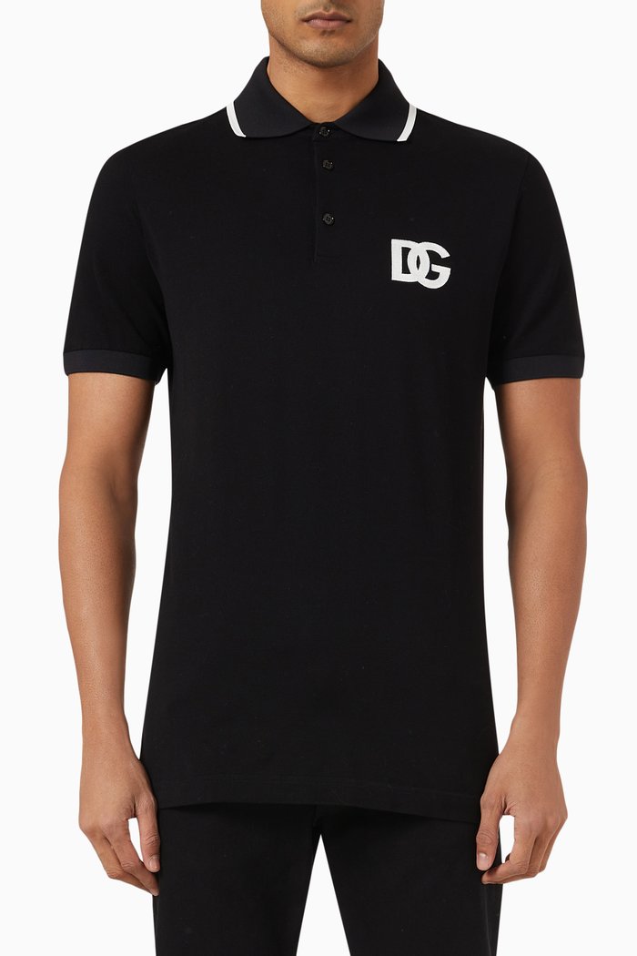 

DG Embroidered Polo Shirt in Cotton Piqué, Black