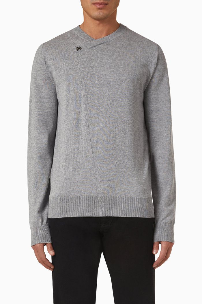 

Asymmetrical Logo Sweater in Virgin Wool, Grey