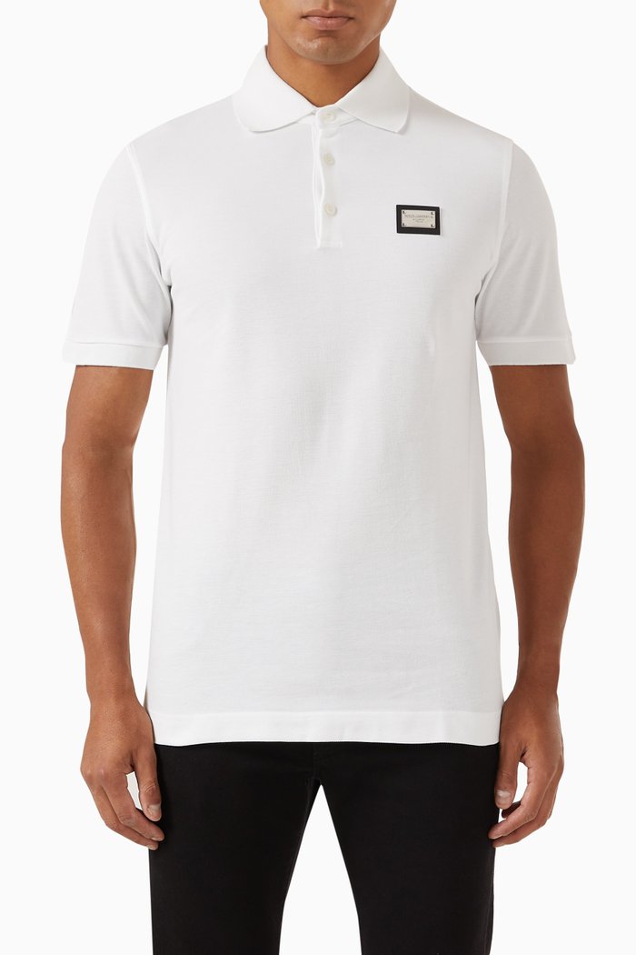 

Logo Plaque Essentials Polo Shirt in Piqué, White
