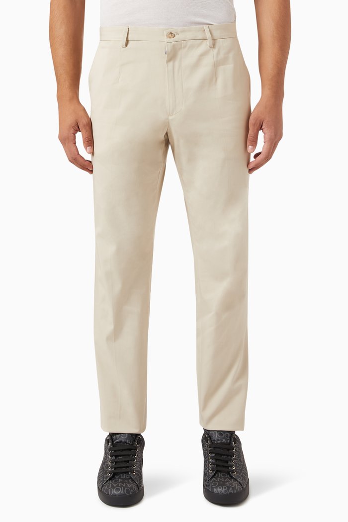 

Logo Tag Pants in Cotton Stretch, Neutral