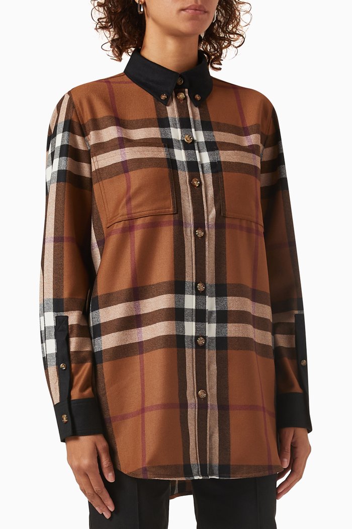 

Paola Checked Shirt in Wool, Brown
