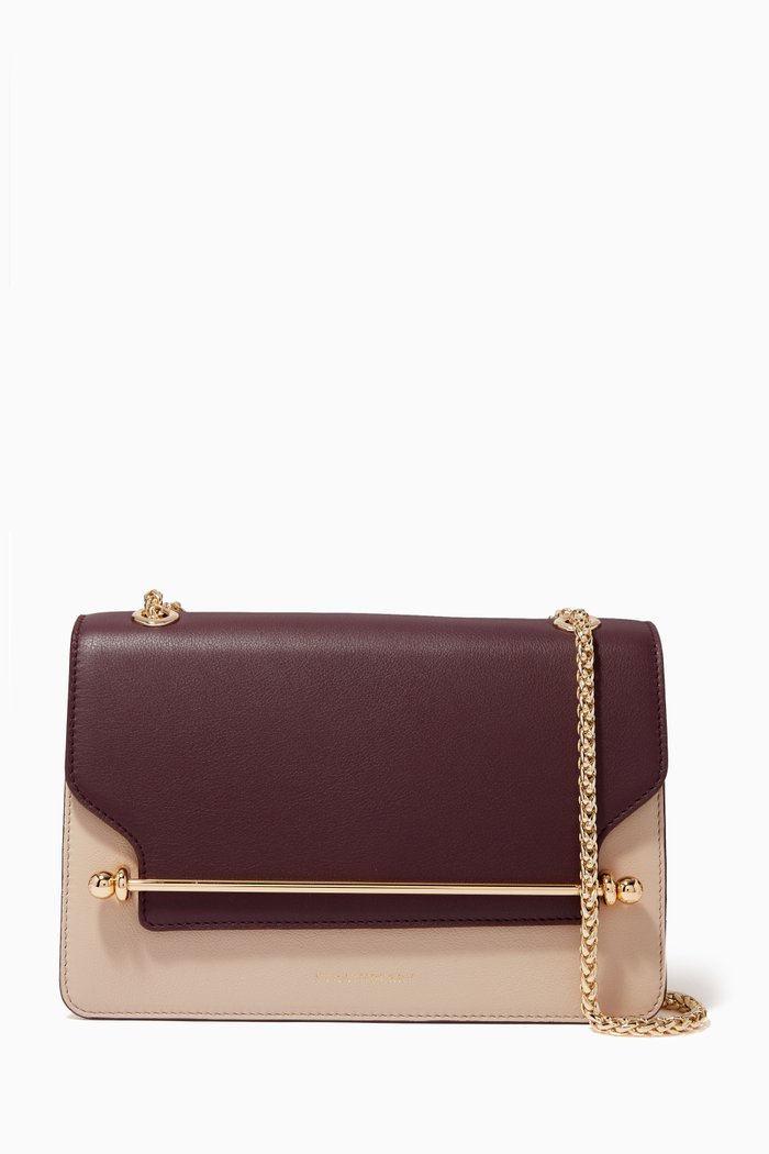 

East West Small Shoulder Bag in Leather, Burgundy