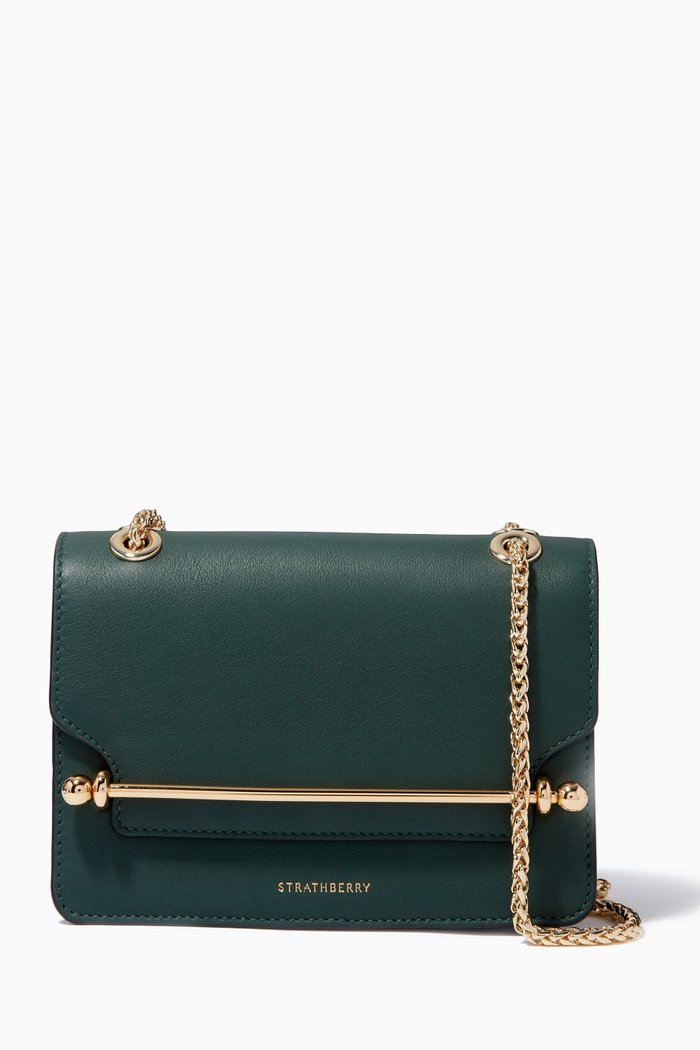 

East West Mini Shoulder Bag in Leather, Green