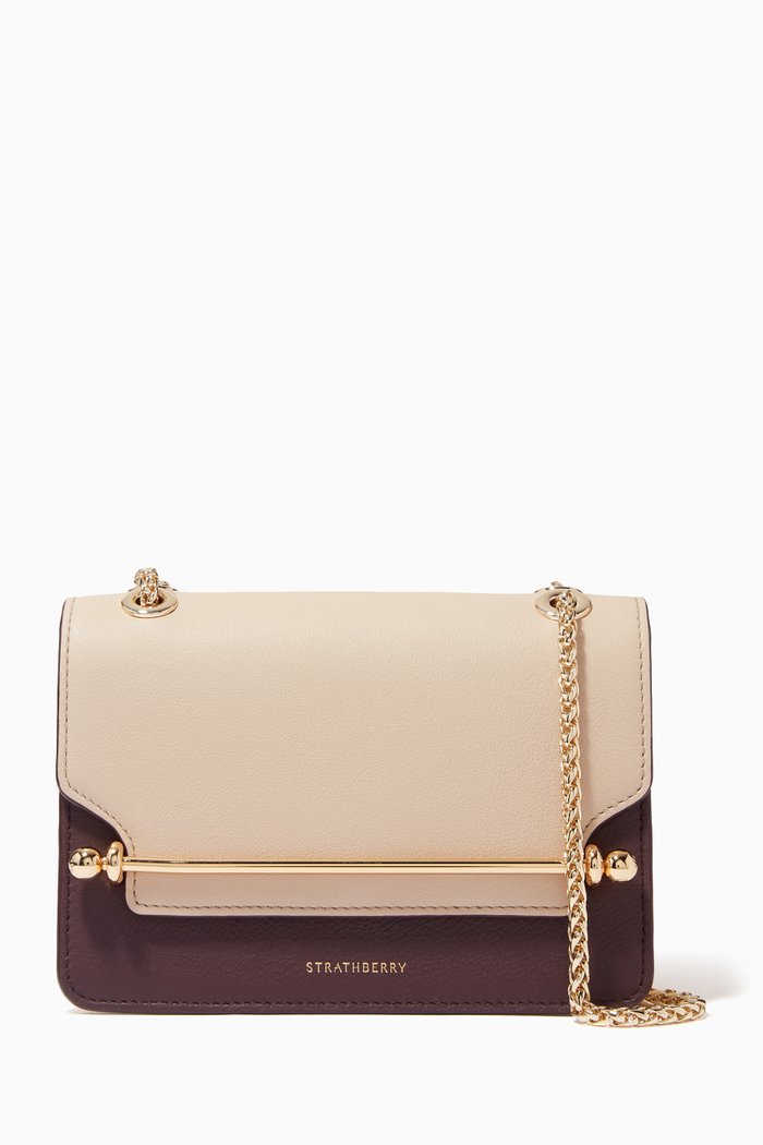 

East West Mini Shoulder Bag in Leather, Neutral