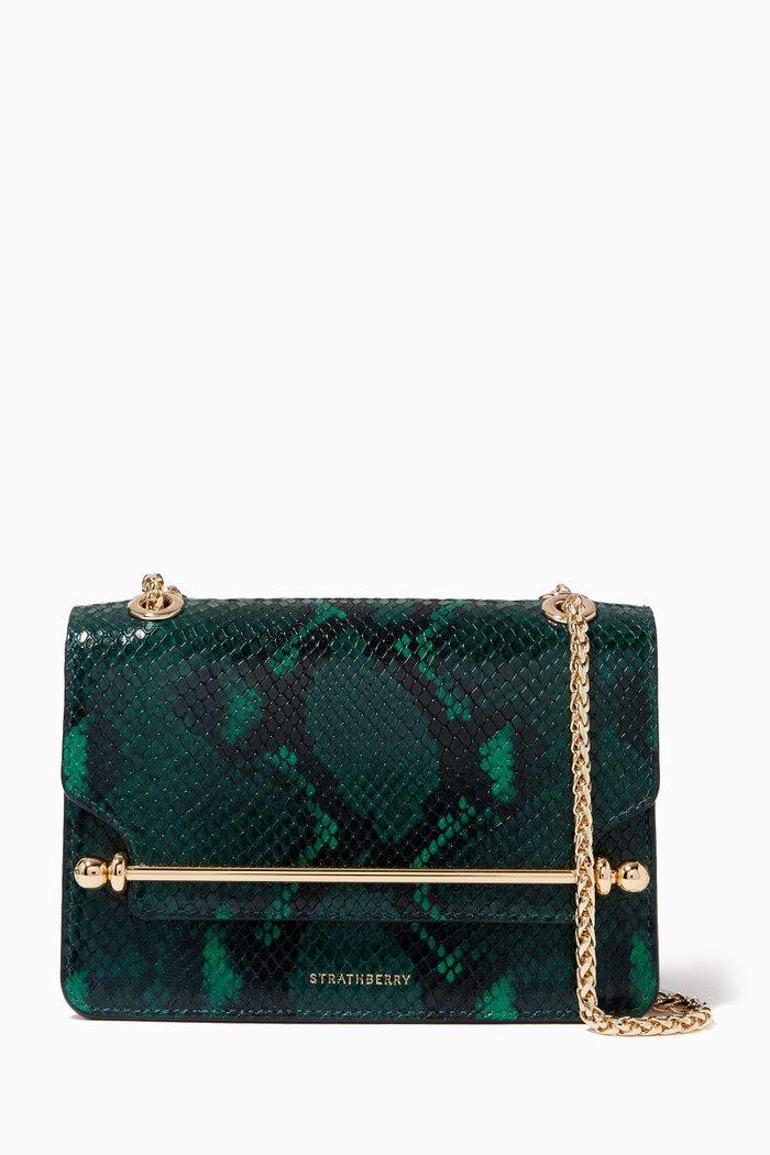 

East West Mini Shoulder Bag in Snake Embossed Leather, Green
