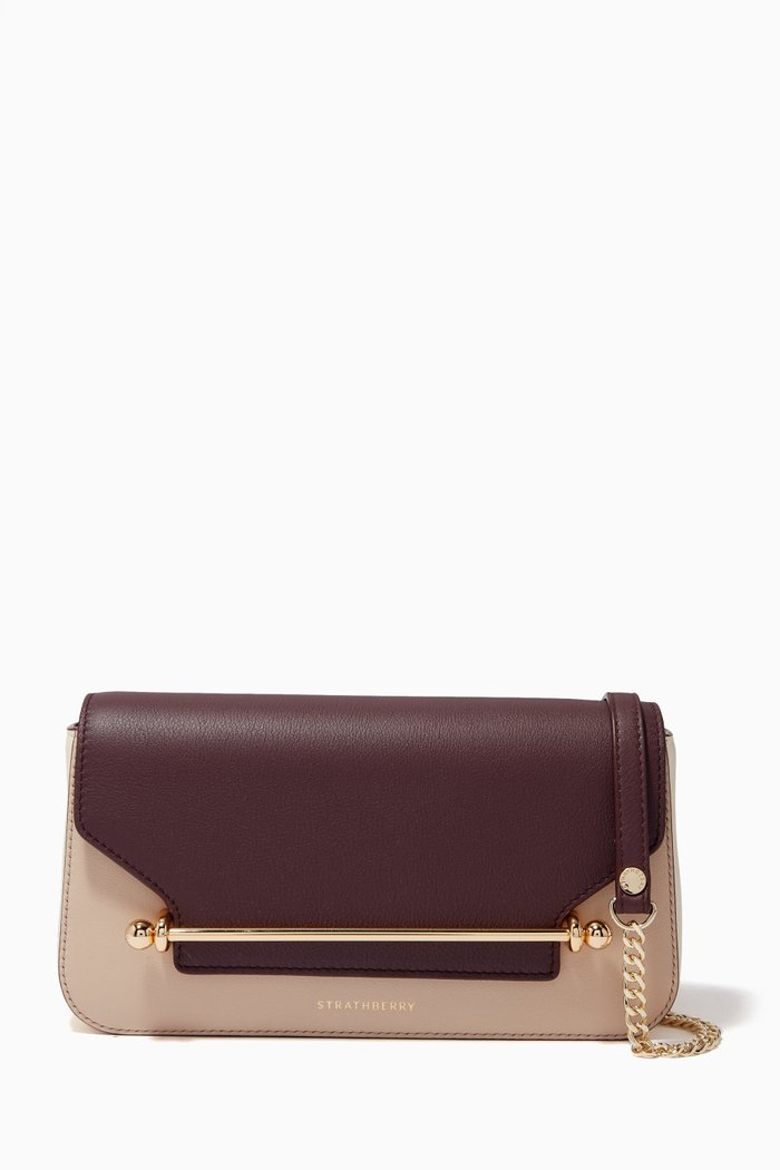

East/ West Baguette Clutch Bag in Leather, Burgundy