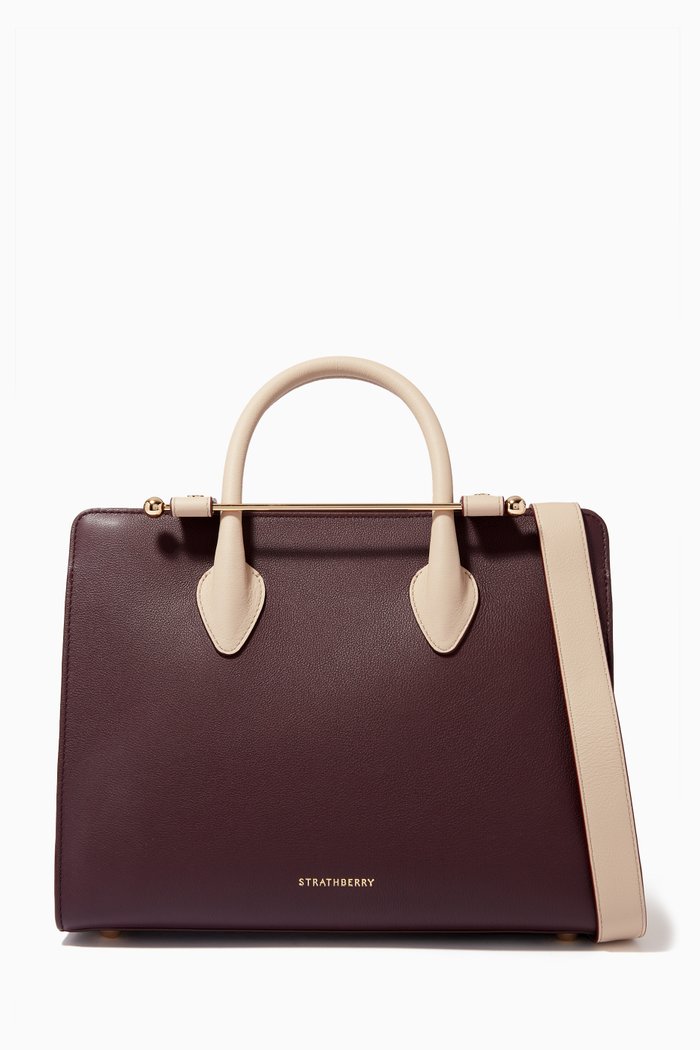 

Midi Tote Bag in Leather, Burgundy