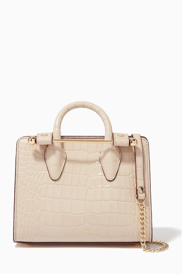 

Nano Tote Bag in Croc Embossed Leather, Neutral